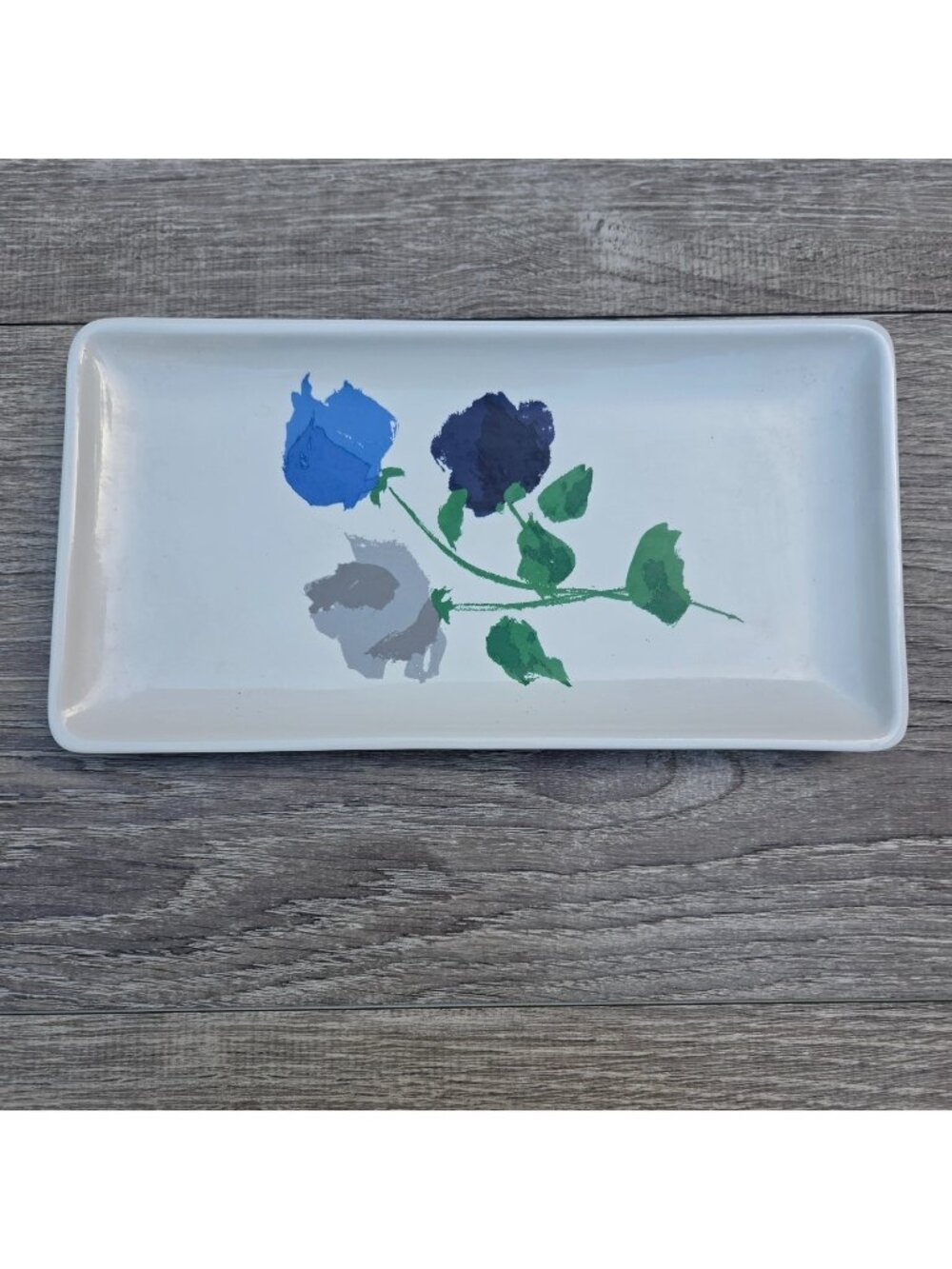 Kate Spade Willow Court Floral Ceramic Tray Blue & Gray Roses Trinket Dish